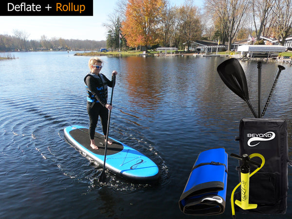 10ft-6in Inflatable blow up paddle board with 3-piece paddle deflate roll up