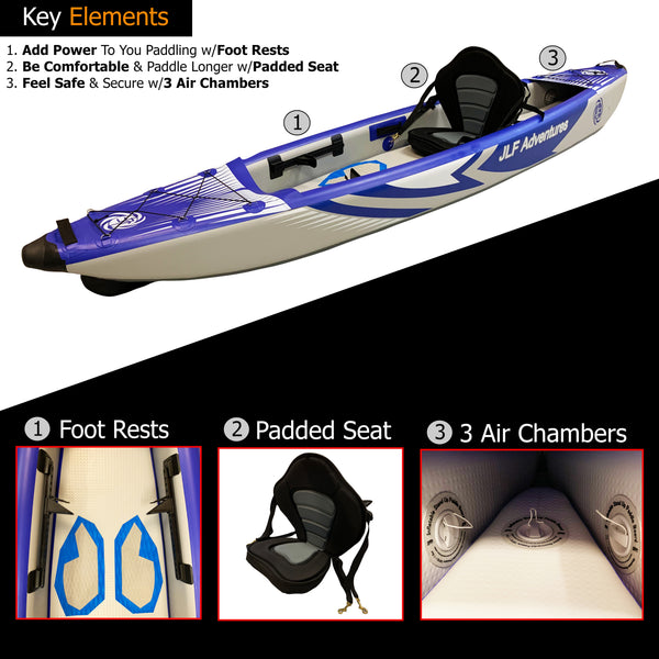 11ft Foldable Inflatable blow up kayak 1-person foot rests high back padded kayak seat