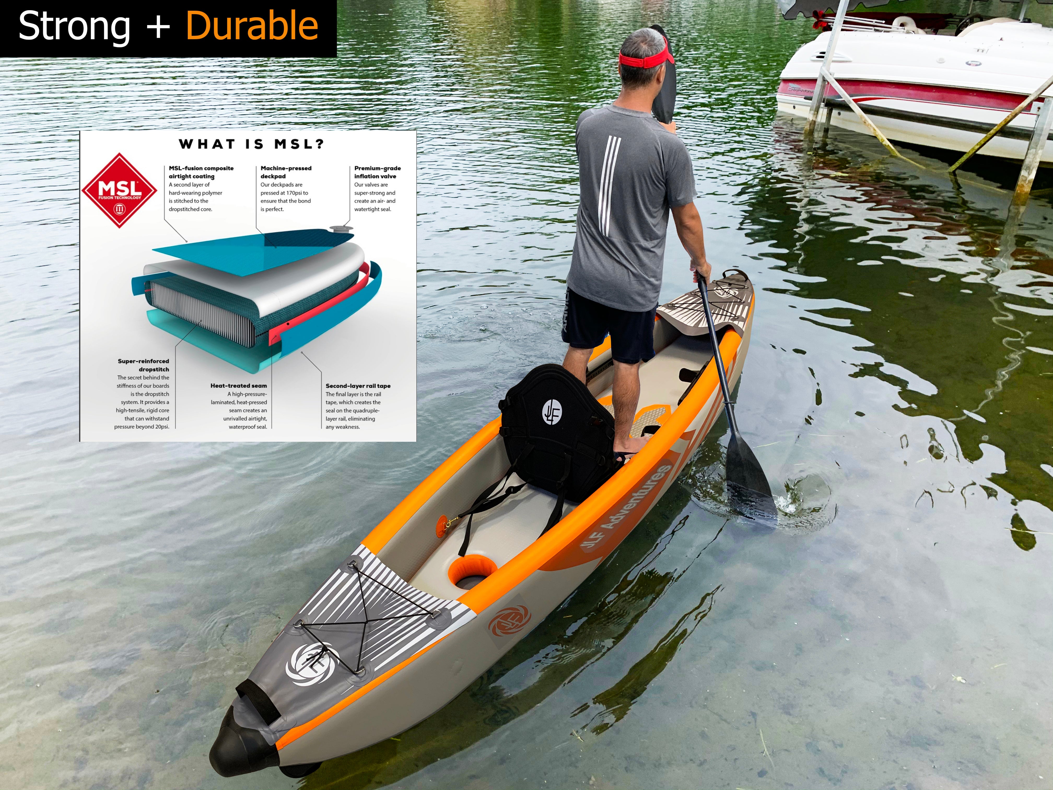 Orange Inflatable Kayak Set with Paddle & Air Pump, Portable