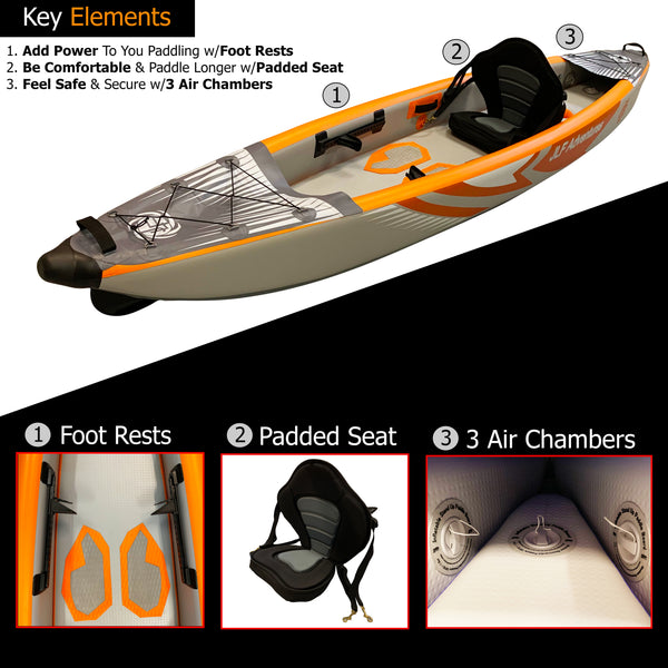 12ft Foldable Inflatable blow up kayak 1-person foot rests high back kayak seat