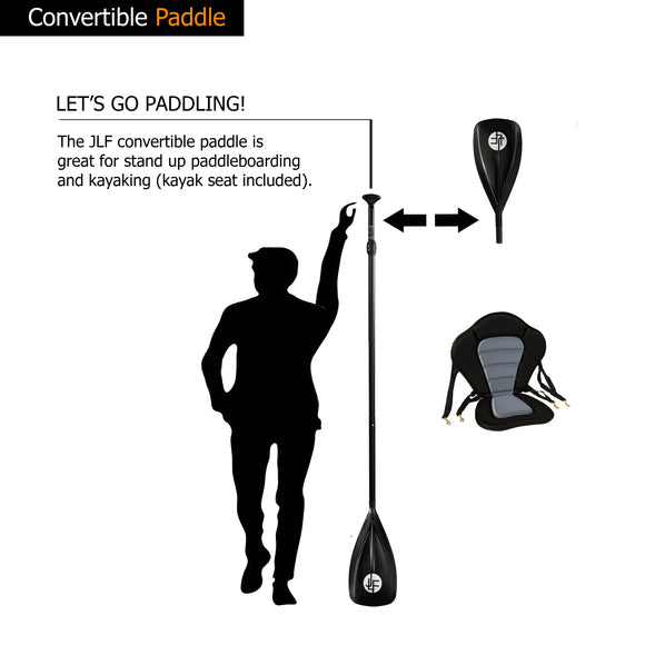 Inflatable blow up paddle board with high back kayak seat convertible paddle