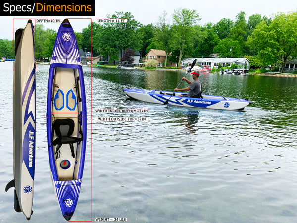 11ft Foldable Inflatable blow up kayak 1-person dimensionss